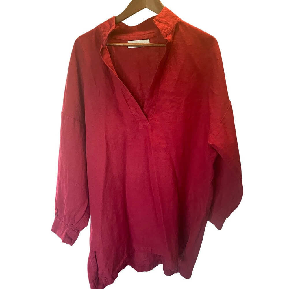 Womens Lagenlook Minimalist 100% Linen‎ Oversized Tunic Size XS Boho Coastal